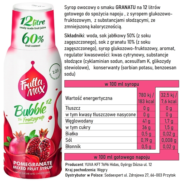 Syrop FruttaMax GRANAT 500 ml na 12 litrów